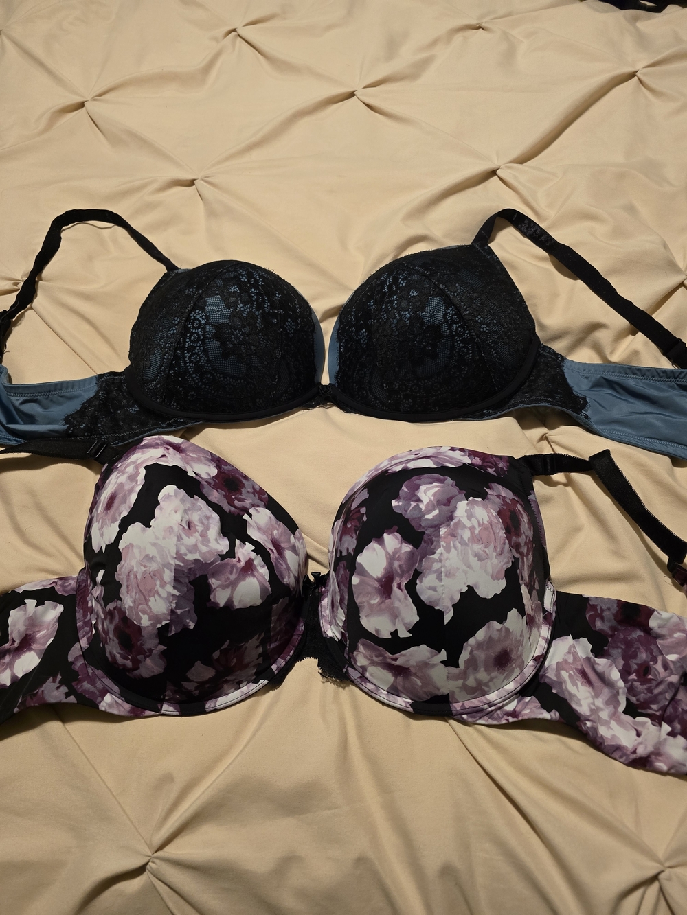 torrid Black Lace Bra and Black Floral Purple-Cream Bra - Women’s Intimates